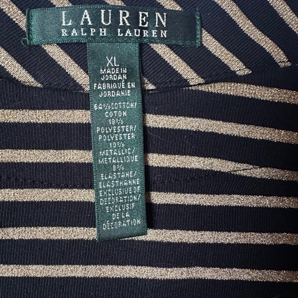 Ralph Lauren Women's Top Sz XL Striped Metallic Black Gold long sleeve Boat Neck - Picture 3 of 8